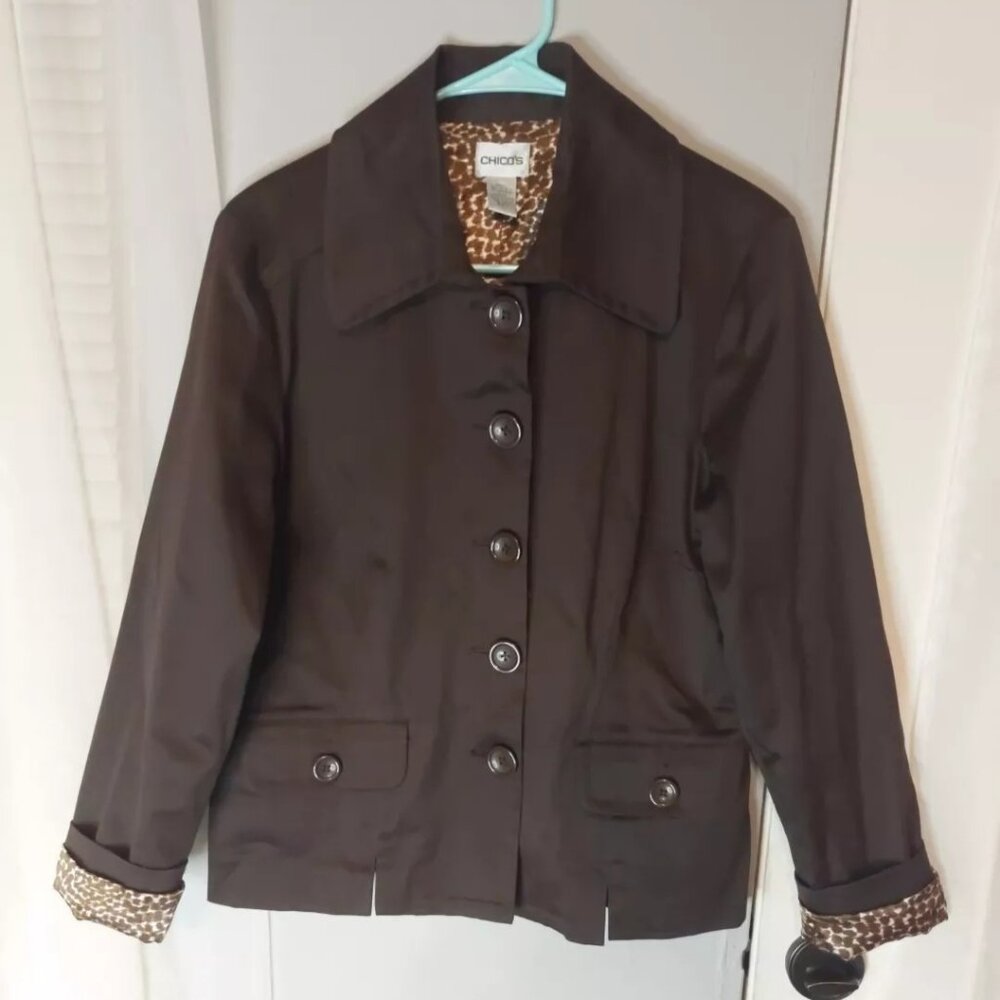 Chicos size 1‎ Brown Button Up Blazer With pockets